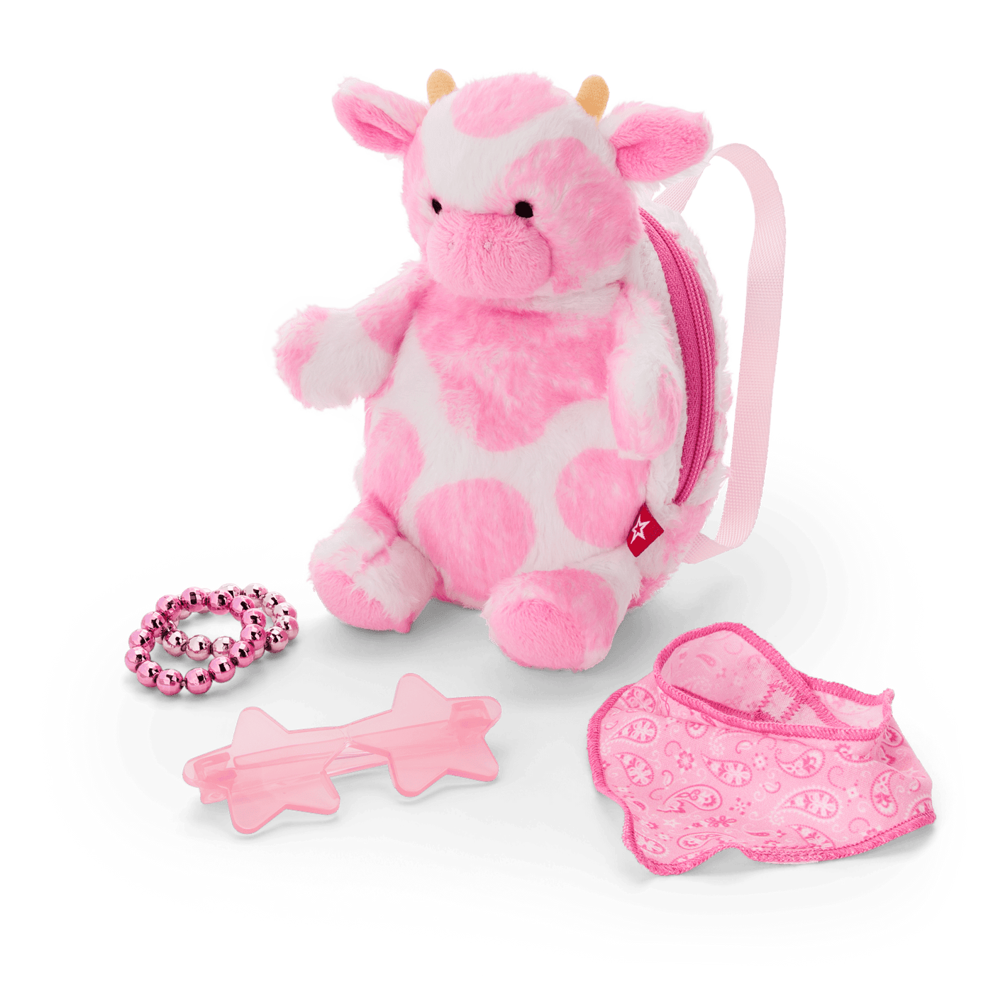 Pink Spotted Cow Backpack & Accessory Set for 18-inch Dolls Z1