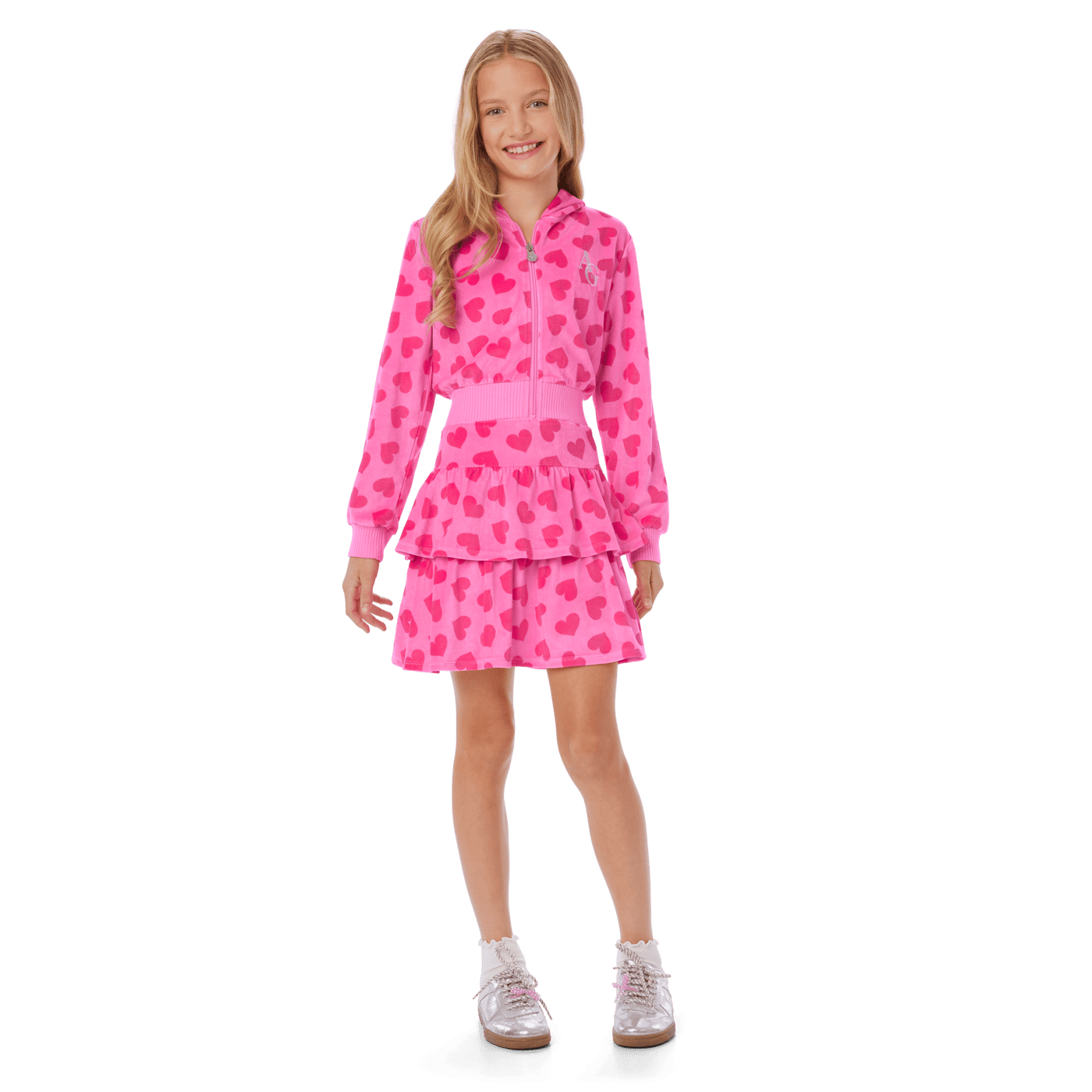 Pink Hearts Hoodie Dress for Girls O5