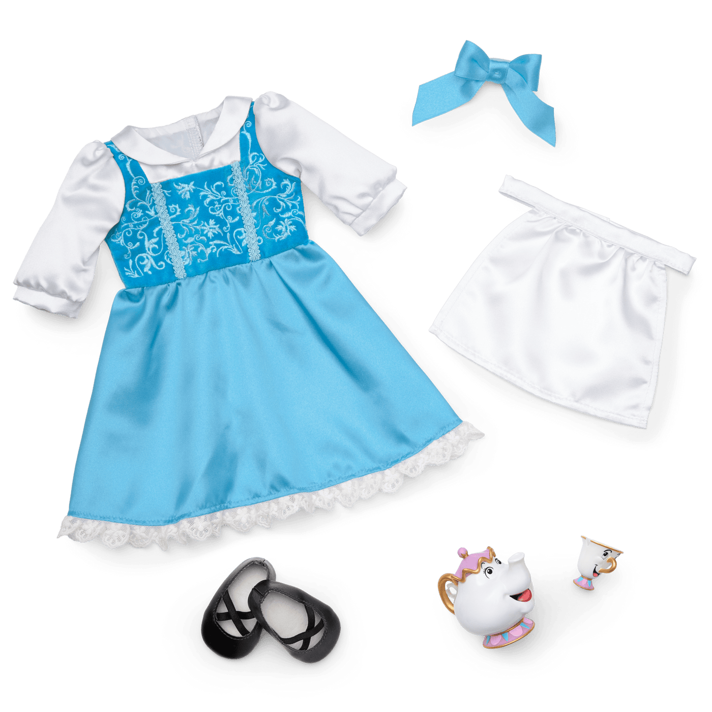 American Girl® Disney Princess Belle Blue Dress, Mrs. Potts, Chip & Accessories for 18-inch Dolls B9
