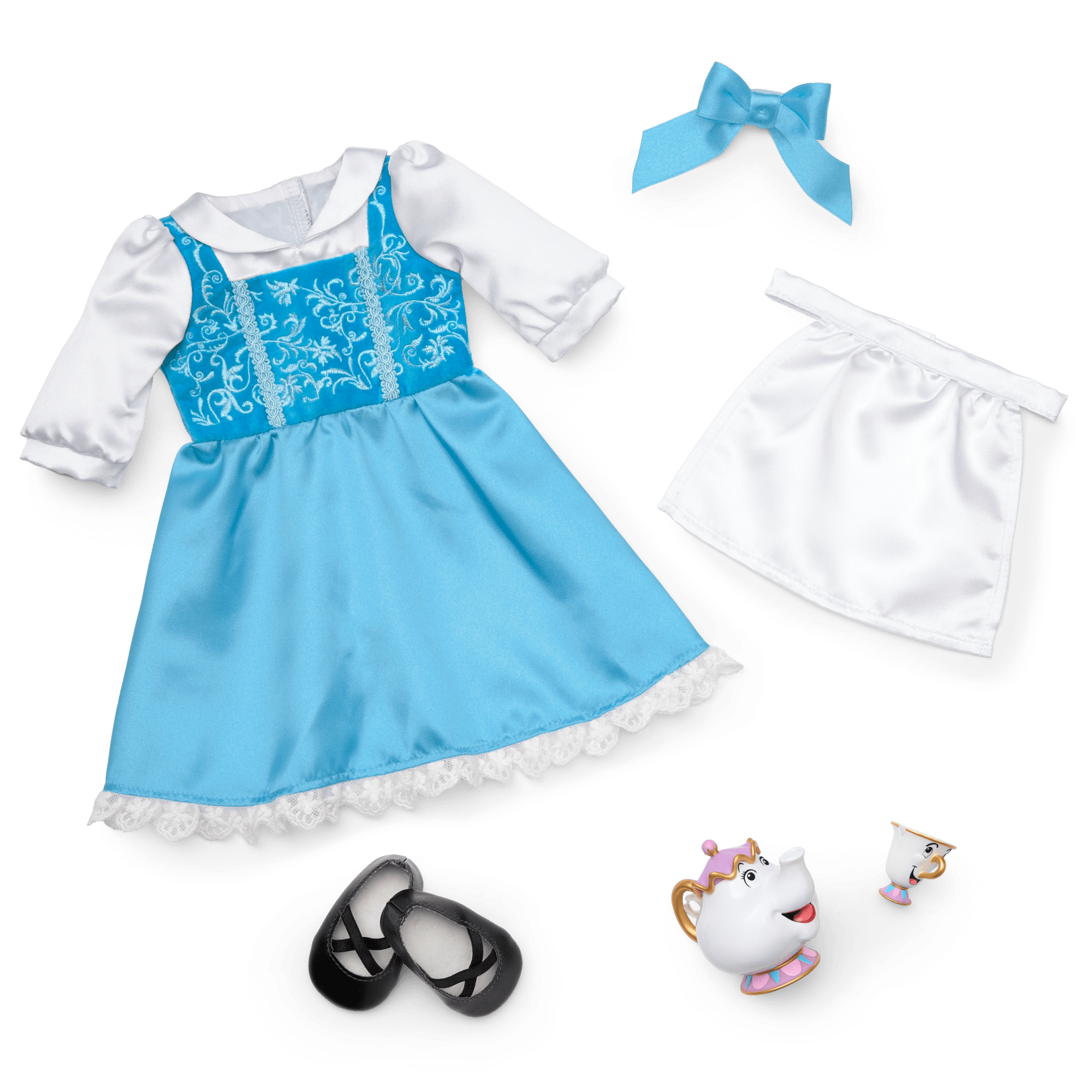 American Girl® Disney Princess Belle Blue Dress, Mrs. Potts, Chip & Accessories for 18-inch Dolls B9