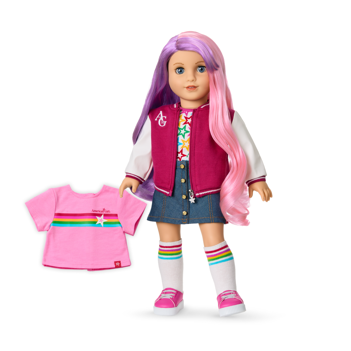 Truly Me™ 18-inch Doll #116 with wavy purple-and-pink hair W3