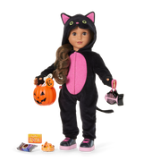 Claws & Cuddles Cat Costume & Trick-or-Treat Set Bundle for 18-inch Dolls R0