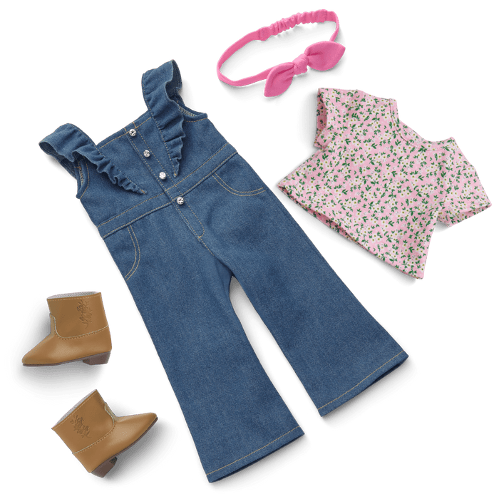 Western Flowers Denim Jumpsuit for 18-inch Dolls G8
