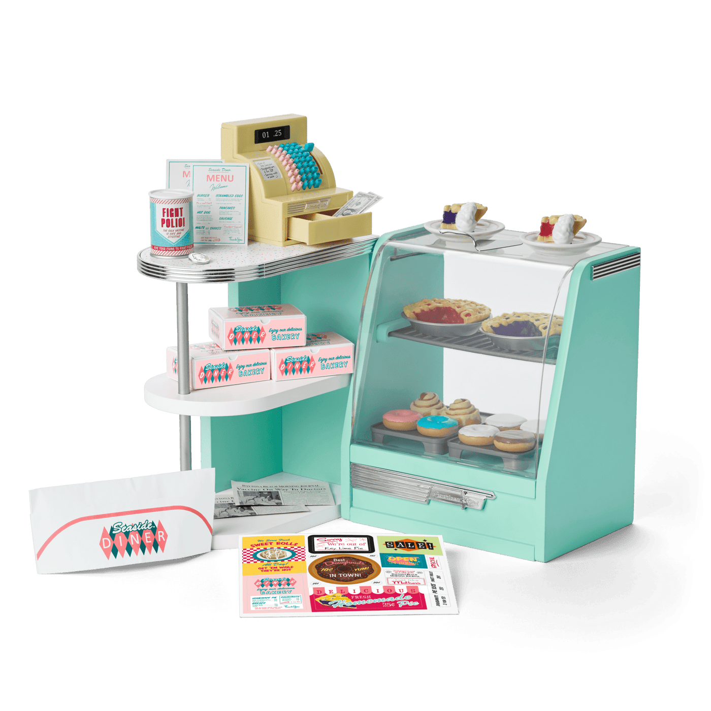 Maryellen’s™ Seaside Diner Bakery Case for 18-inch Dolls (Historical Characters) I1