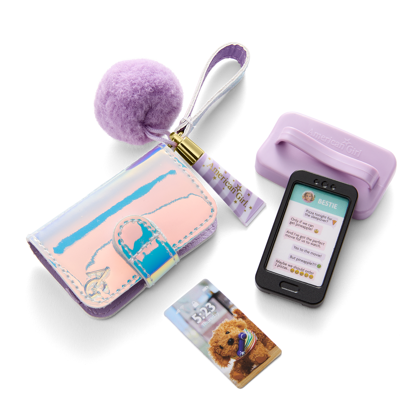 Purple Pom Phone & Accessories for 18-inch Dolls F8