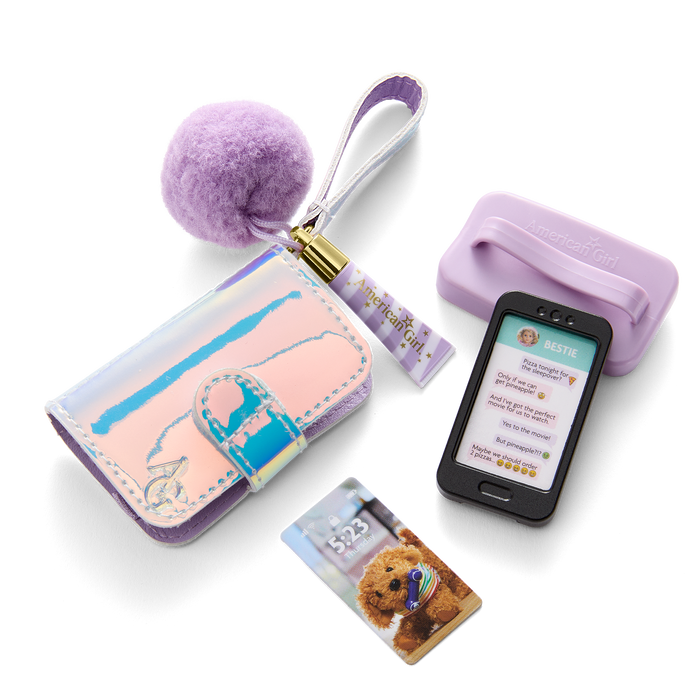 Purple Pom Phone & Accessories for 18-inch Dolls F8