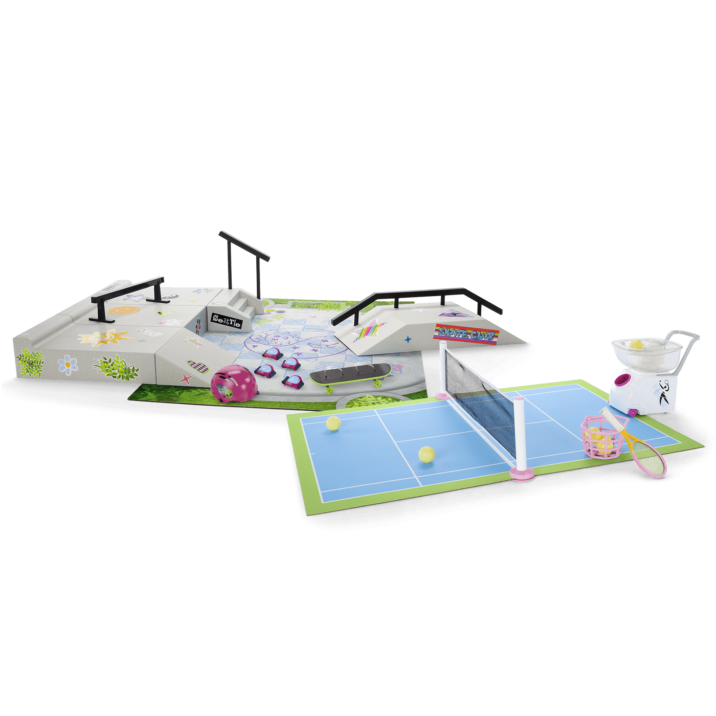 Isabel™ & Nicki's™ 2-in-1 Tennis Court & Skate Spot for 18-inch Dolls (Historical Characters) Q8