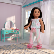 Raquel's™ Coastal Stripes Pajamas for 18-inch Dolls (Girl of the Year™ 2026) O9