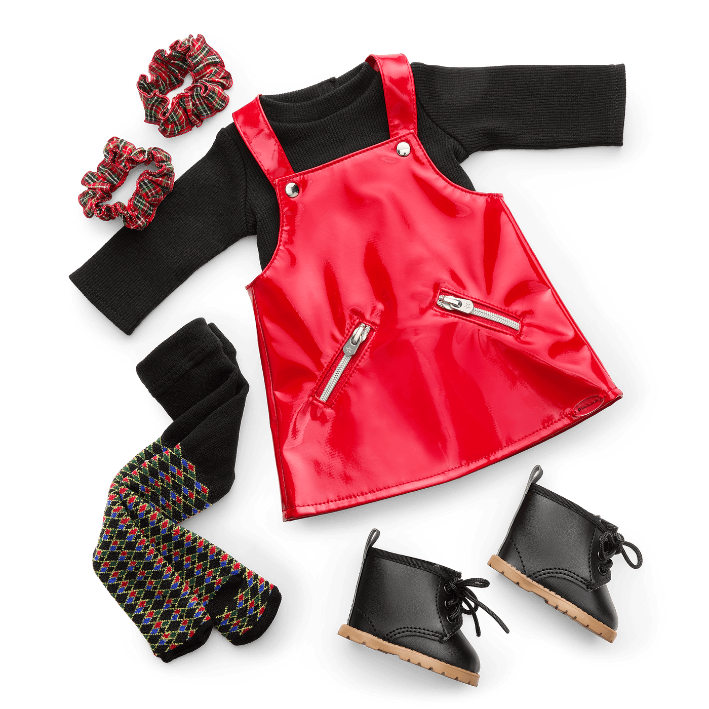 Nicki’s™ Red Vinyl Jumper Outfit for 18-inch Dolls (Historical Characters) I9